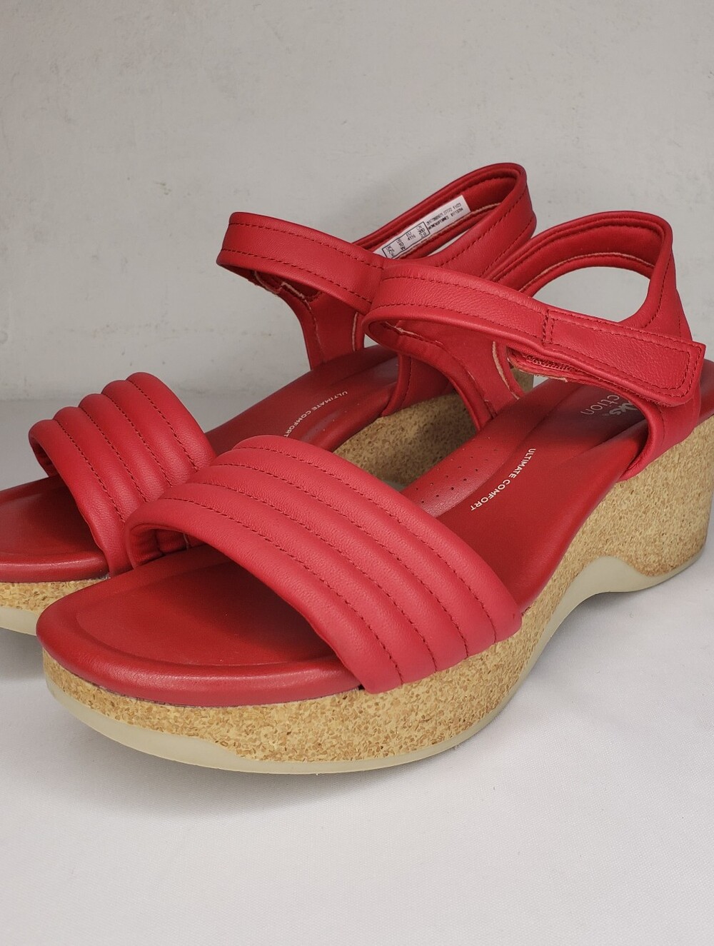 Clarks Red Quilted Women's Cork-Look Wedge Sandals
